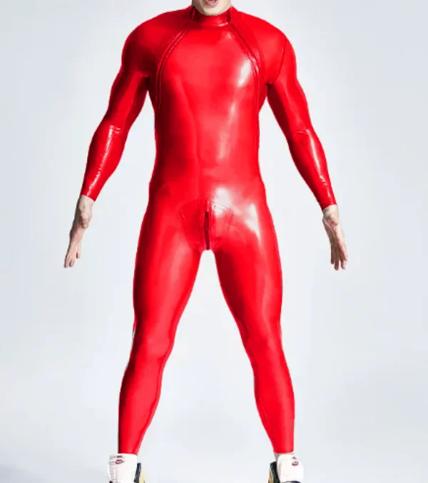 

Классический латексный комбинезон из натурального каучука, красный, с молнией на груди, 0.4мм, размеры S-XXL