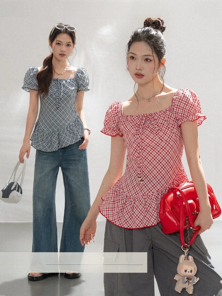 

Loveheynew Women's Slimming Bubble Sve irt Large round Ne Asymmetrical Waist-Cinching Summer Top Cotton Polyester Blend