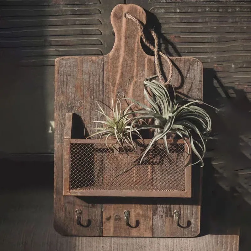 Solid Wood Hanging Plant Rack Art Gardening Decoration Racks Wall Plant Hanging Storage Stand Balcony Yard Garden Wall Decor