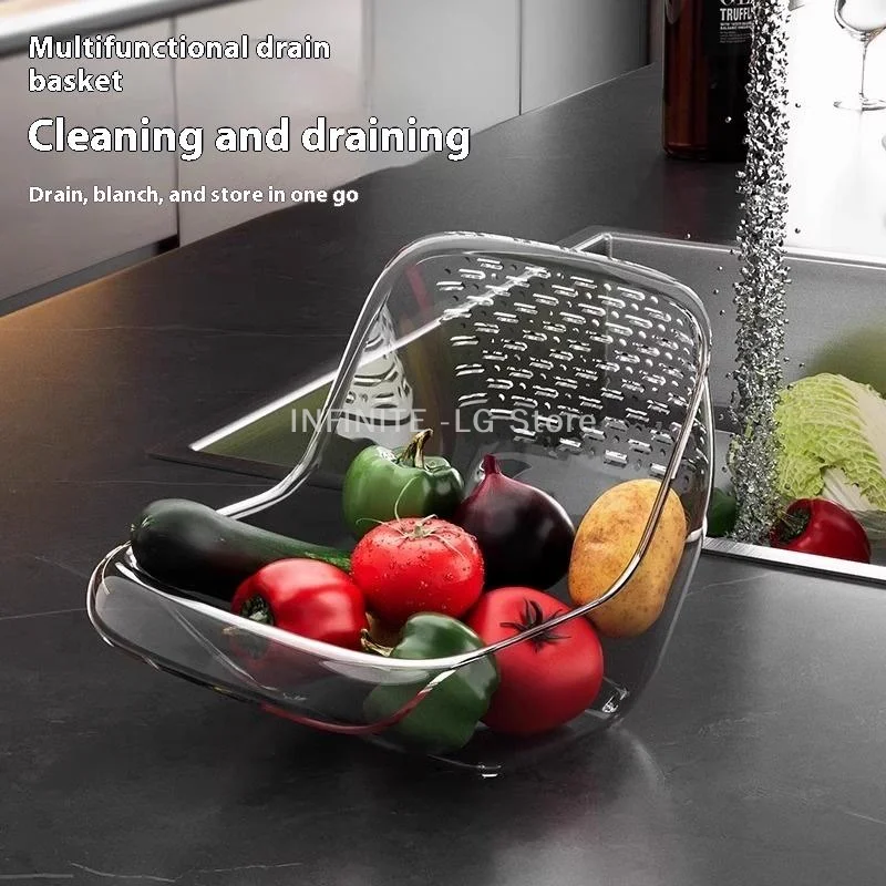 

Drain Basket Portable Fruit Colander Sink Drain Basket Strainer Washing Bowl Multi-Functional Rice Cleaner For Food