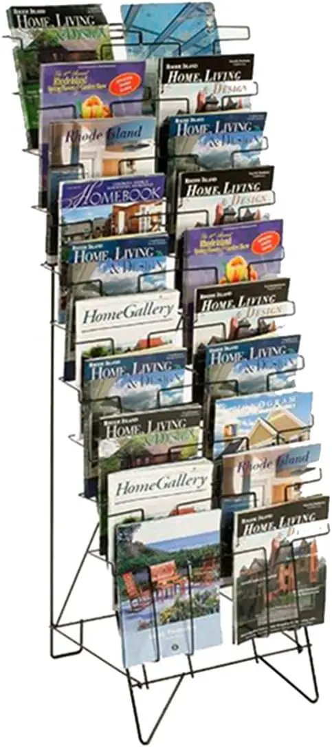 

® 10-Tiered Wire Literature Stand for Floor, 20 Pockets for Magazines, Header - Black 119963