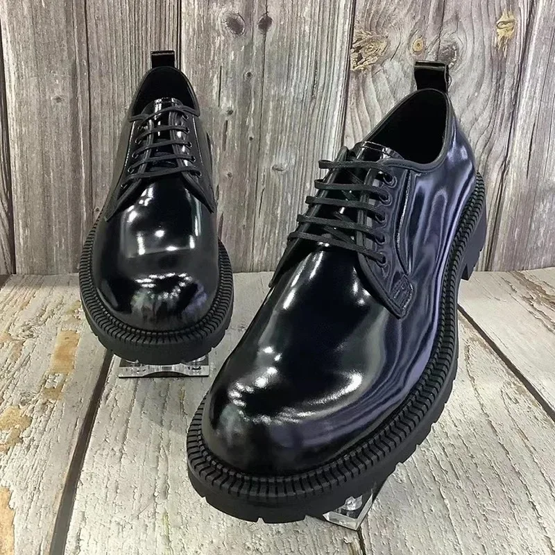 

4cm Soft Sole Cowhide Simple Comfortable Top Layer Cowhide Lace-up Leather Shoes Genuine Leather Business Dress Work Shoes Male