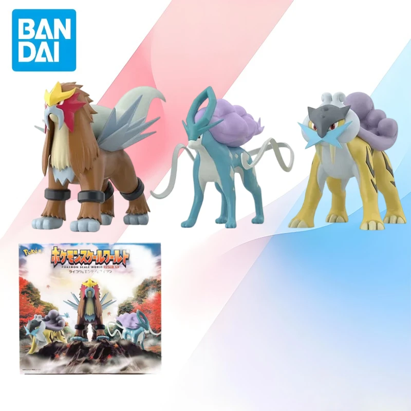 In Stock Bandai Original Box SCALE WORLD POKEMON RAIKOU ENTEI SUICUNE Anime Figure Model Kit Finished Toy Gift for Kids