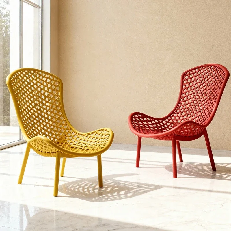Nordic Hollow Plastic Leisure Chair Stackable Outdoor Rocking Chair Minimalist Home Patio Dining Chair Six Colors Optional