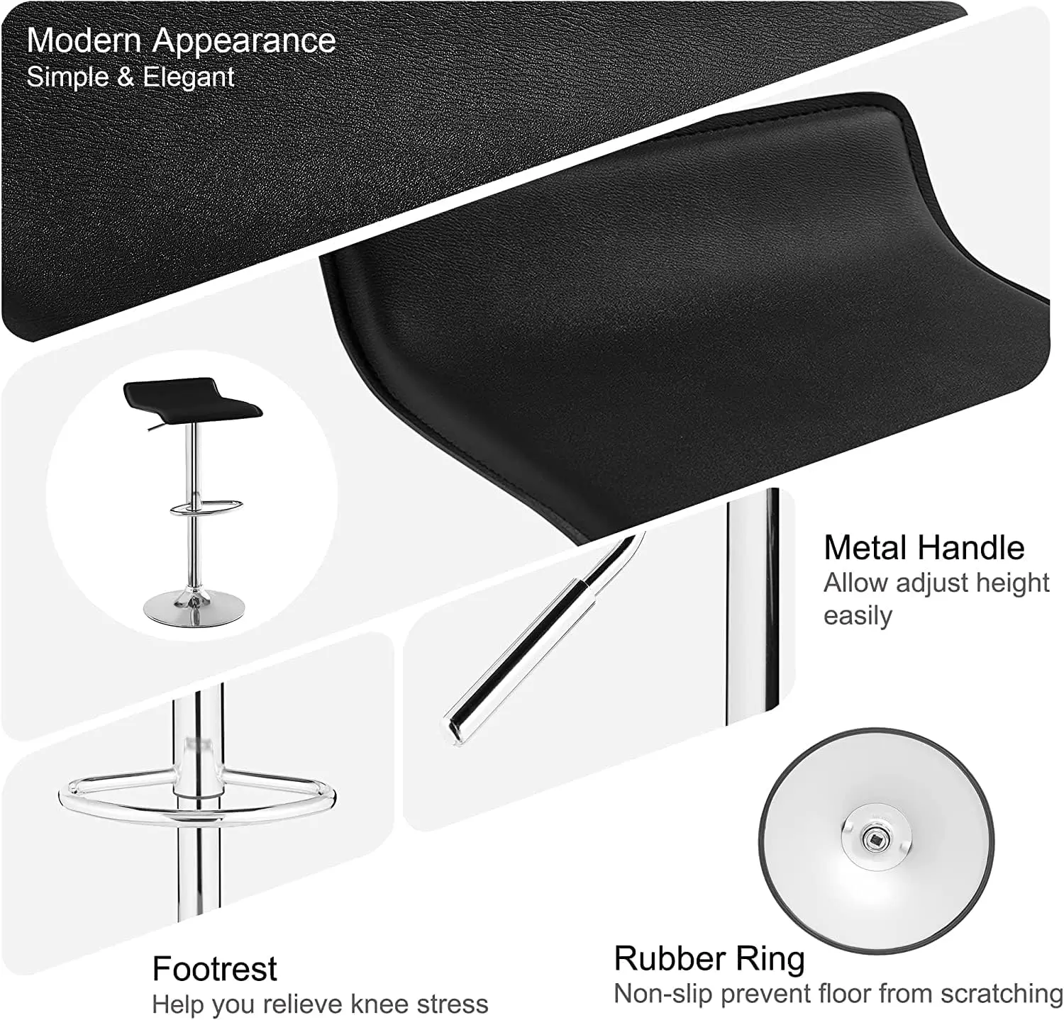 Bar Stools Set of 4, Armless Adjustable Swivel Barstools, Modern Backless Counter Height Stools for Kitchen