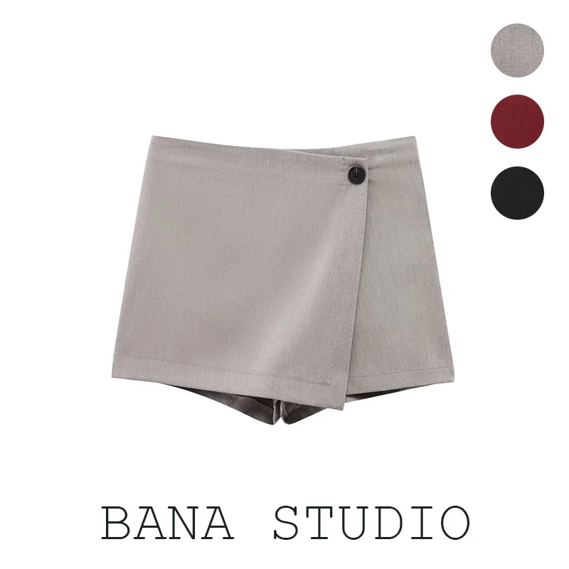 

BANA Commute High Waist Asymmetric Wide Leg Skirt Pants Suit Shorts Women's Small Size Boot Pants OL Style Straight Leg Spring