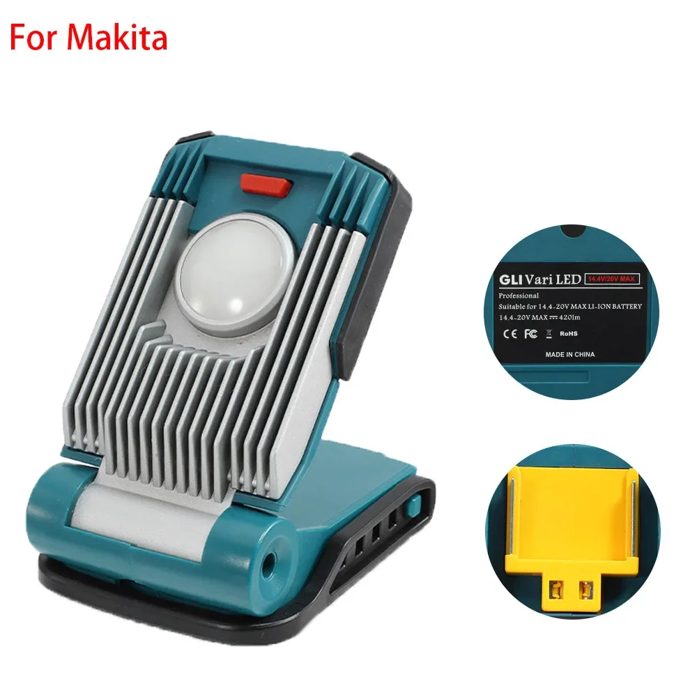 Portable 9W Light For Makita/DeWalt/Milwaukee/Bosch 18V Battery Working Lamp Portable LED Light Outdoor Fishing Wild Camp Lamp