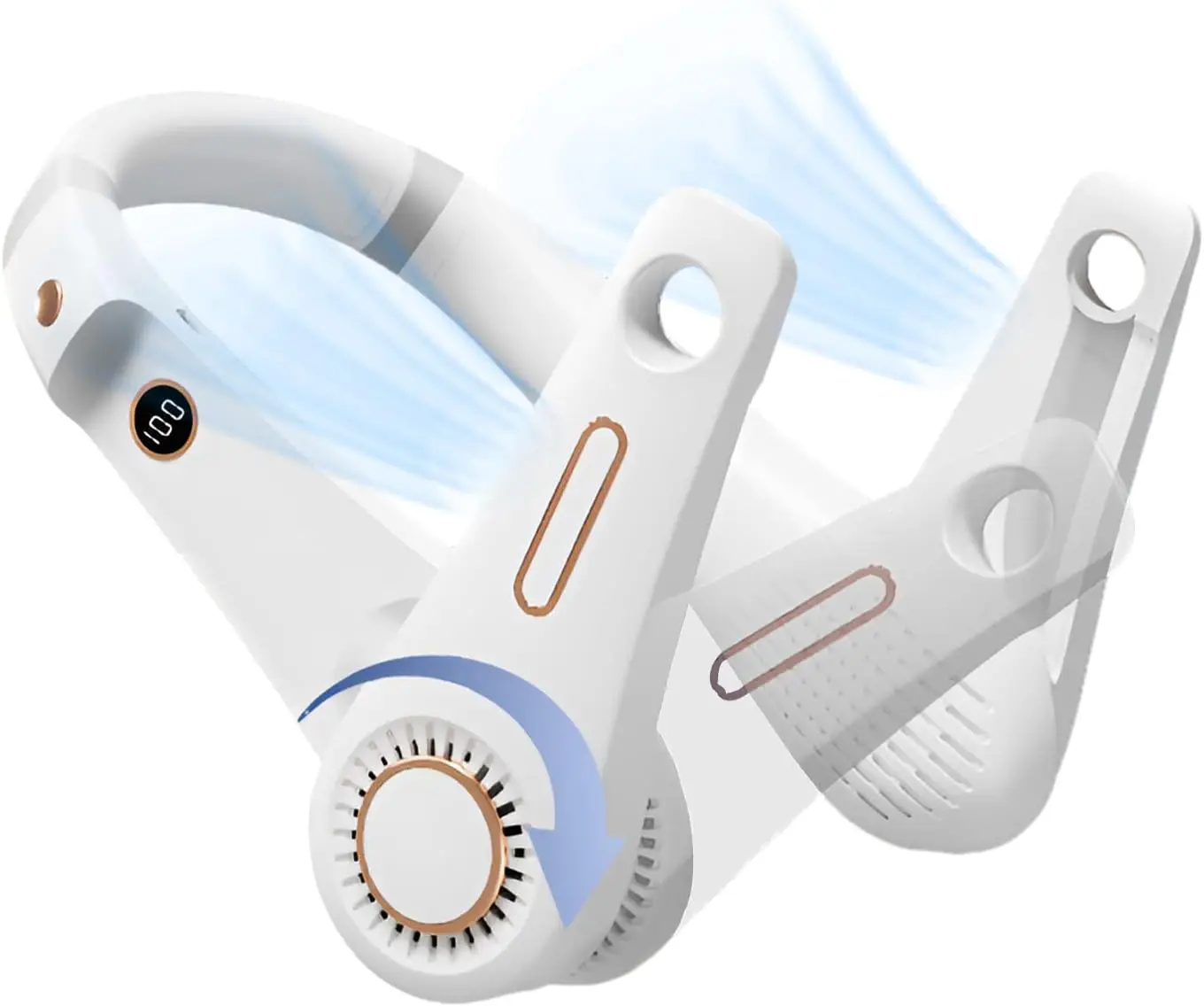 【2023年新作】新しいポータブル全角ネックファン、ハンズフリーブレードレスファン、ヘッドフォンデザインでウェアラブル、回転可能な吊り下げネック