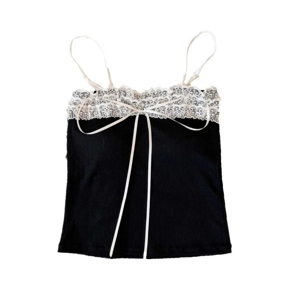

Fashion Bow Slim Lace Crop Top Sweet Summer Girl's Vest Top Spice Girls Style Bottoming Shirt Camisole with Pads Women