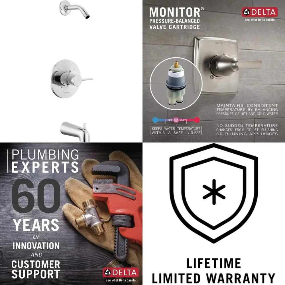 Chrome Tub and Shower Faucet Set, Shower Trim, Fixtures, Bathtub Faucet, Shower Handle, T14459-LHD-PP (Shower Not Included)