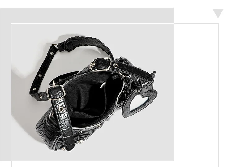 Nietenbesetzte Drei-in-Eins-Unterarmtasche, vielseitige Handtasche, Schultertasche, Umhängetasche für Damen, neuer trendiger Stil mit einem coolen und würzigen Touch. – Detail 4