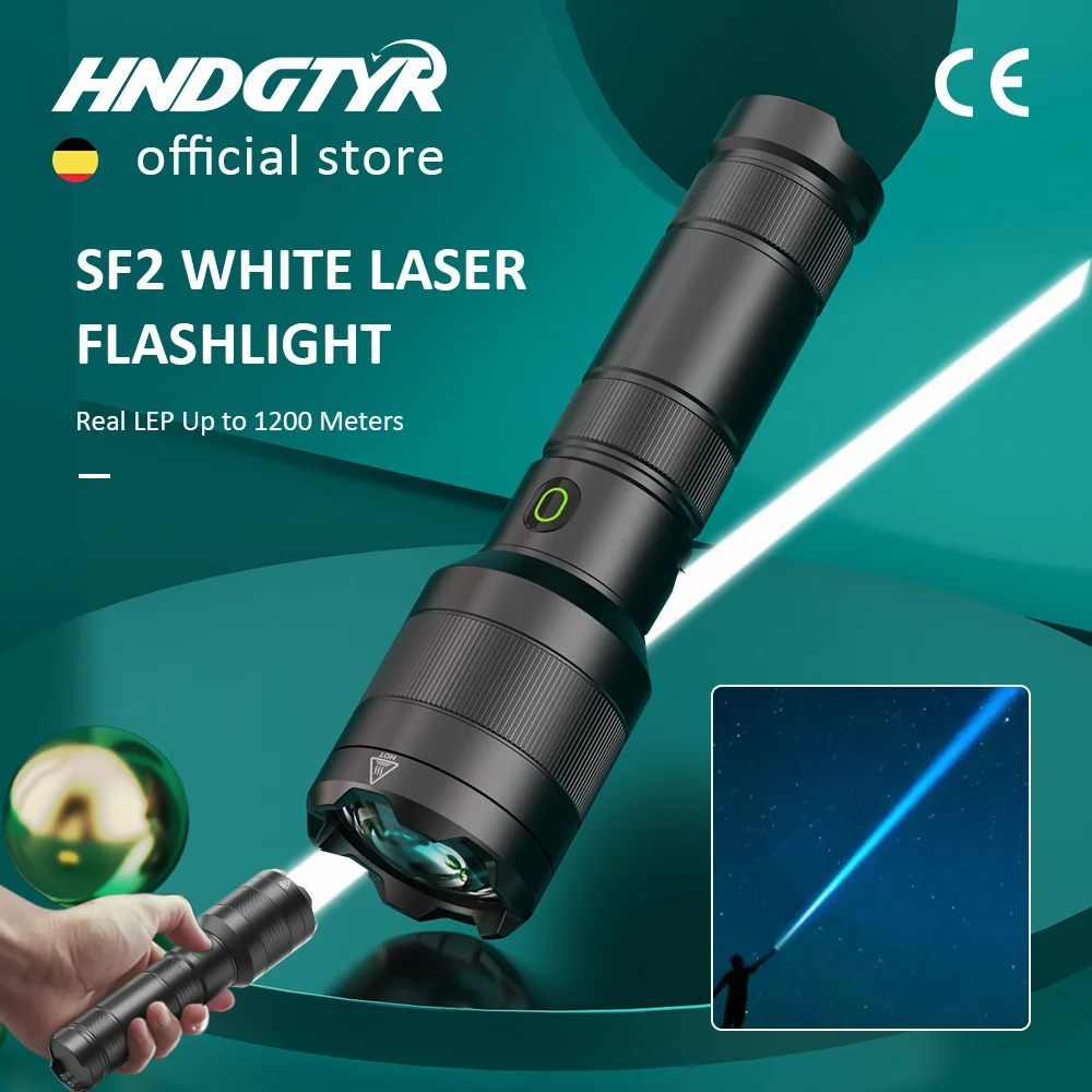 

HNDGTYR White Laser LEP Flashlight Strong Light Type-C Rechargeable Ultra Powerful Torch Built in 21700 Battery Camping Lamp