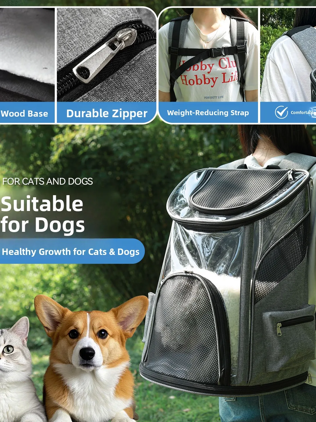 

New Portable Large Capaci Dog Bapa Pet Travel Bag Double oulder Staable Transparent Bag for Dogs And s