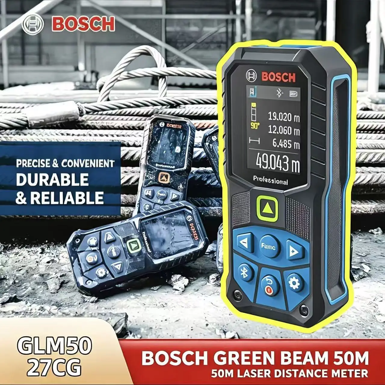 Bosch GLM 50-27 CG Green Beam Laser Meter, Compact & Shockproof, Perfect for Accurate Measurements in Bright Environments