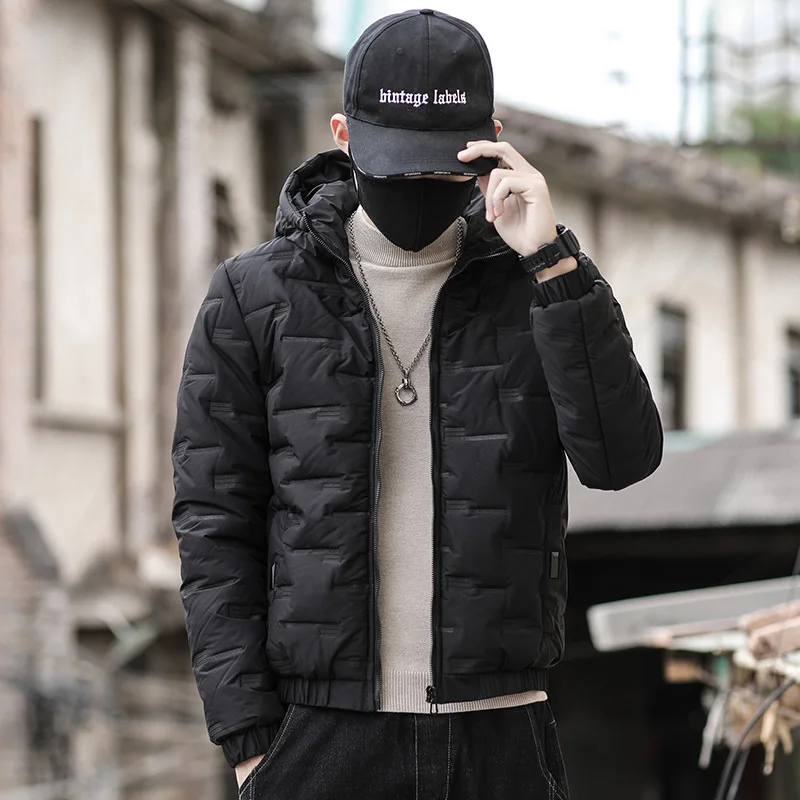 Хлопковая куртка мужская зимняя новая мужская корейская версия приталенная с капюшоном утолщенная модная брендовая зеленая повседневная хлопковая куртка