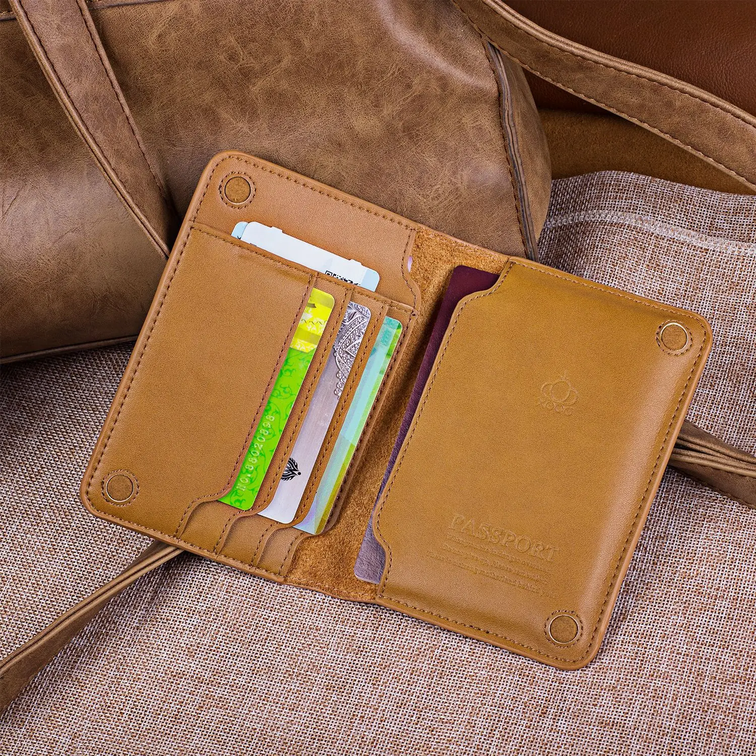 Real leather lightweight passport case, airline ticket holder, travel document storage bag, multi-functional card holder, wallet