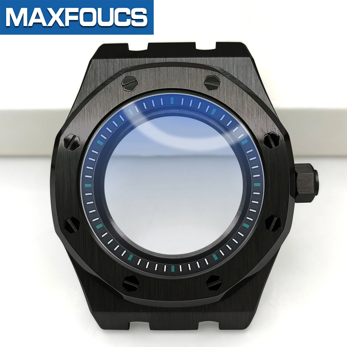 A.P. Stilvolles Uhrengehäuse MOD SKX NH35 NH36 4R36 Schwarze Edelstahlkrone Saphirglas Glänzend/Gebürstet Uhrengehäuse Kundenspezifische Teile – Detail 13