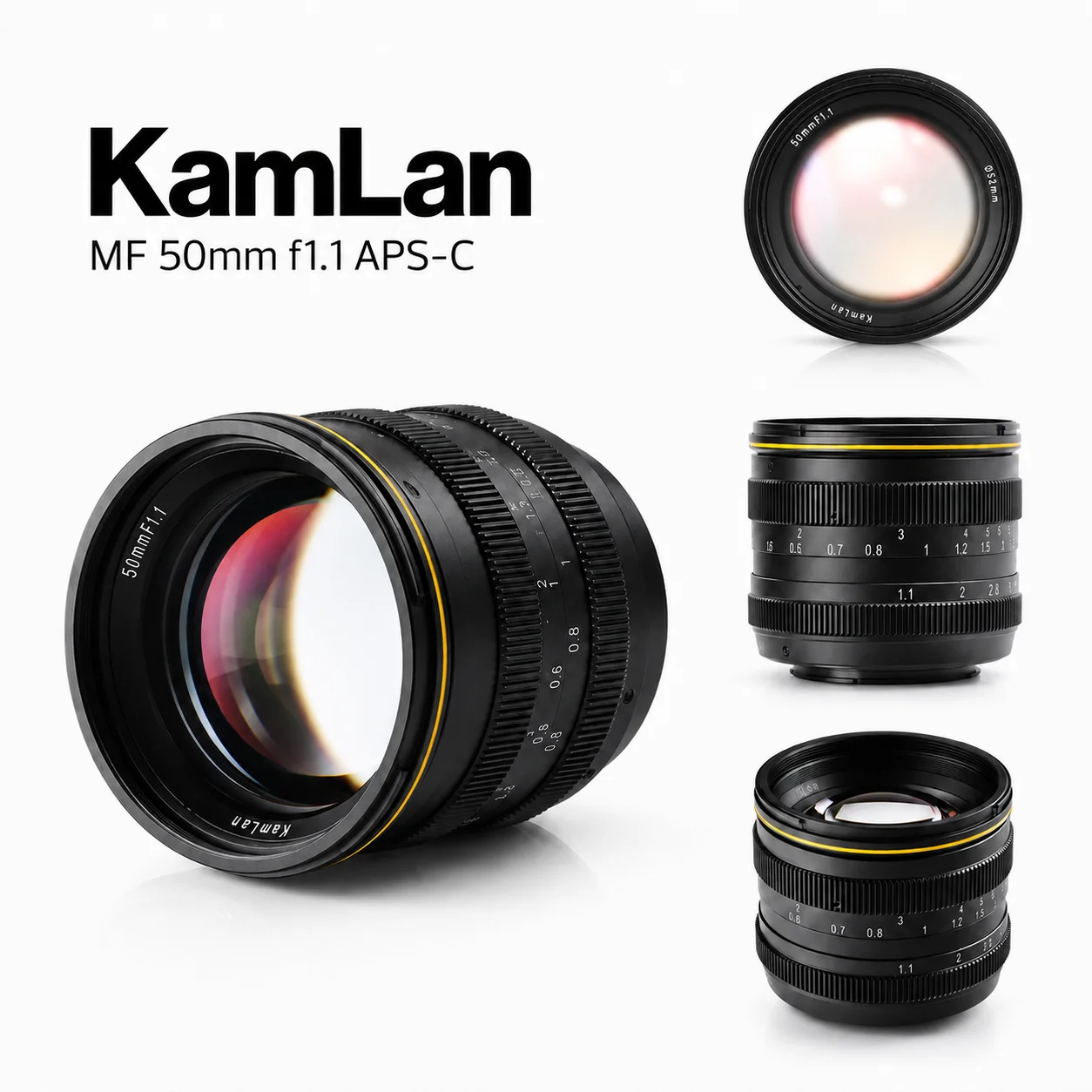 Kamlan 50mm f1.1APS-C Large Aperture Manual Focus Lens for Canon EOS-M SONY E-Mount Fuji X M4/3 Mirrorless Cameras