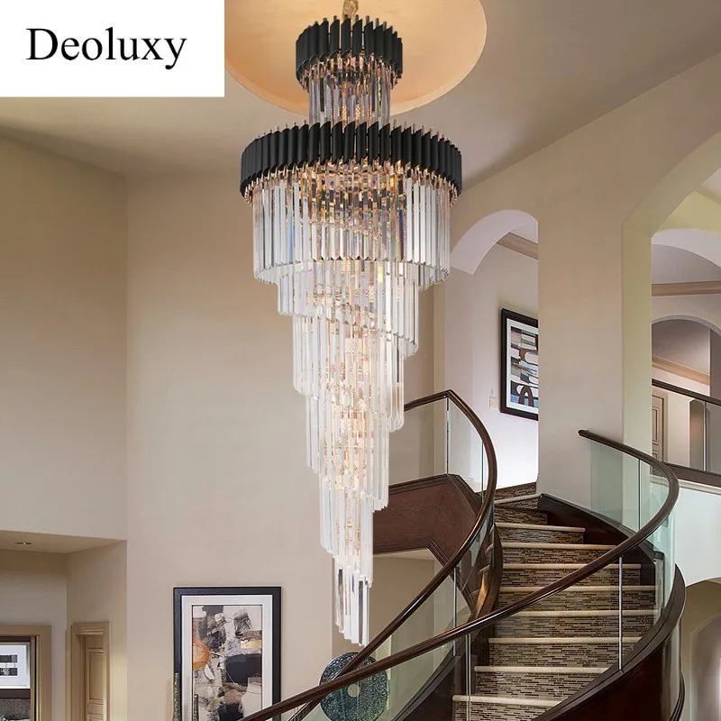 

DEOLUXY modern crystal chandelier for staircase Long black led light fixture villa lobby living room decor hang cristal lustre