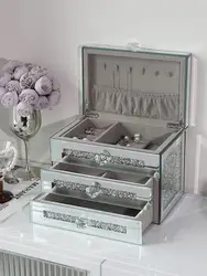 Luxury Jewelry Storage Box for Women, Glass Display Holder, Earring, Ring, Necklace, Diamond Inlaid, Multiple Layers, Gift