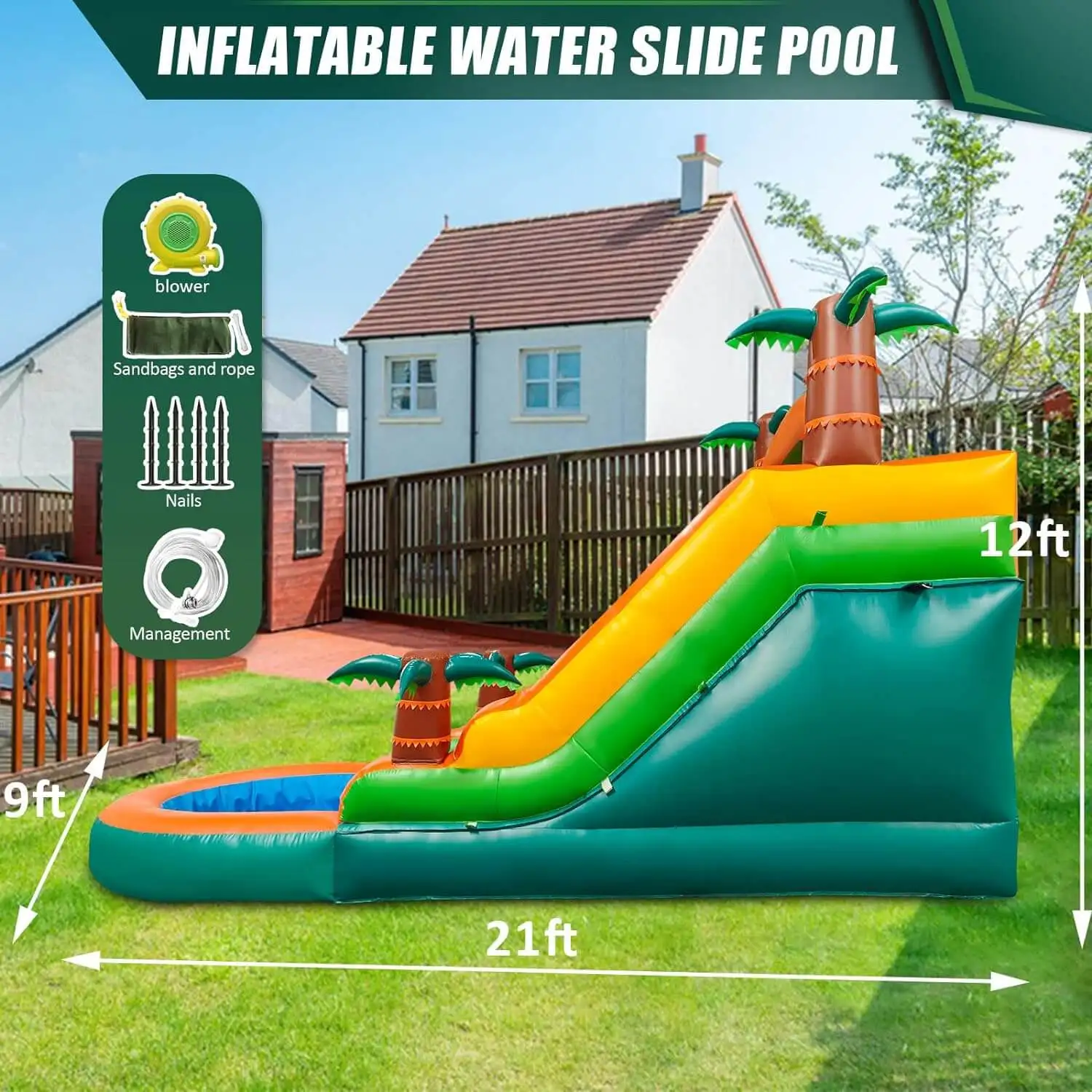 Piscina gonfiabile Gonfiabile estiva all'aperto Rimbalzo d'aria Divertimento in acqua Attrezzatura da gioco Acqua gonfiabile Palla a bolle a doppio scivolo