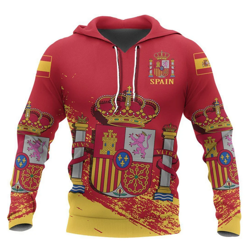 New Spain National Red Flag Men Hoodies 3D Print Autumn Winter Sweatshirts Fashion Sweat Casual Pullover Y2k Oversized Clothing