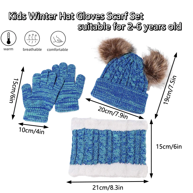 Beanies Baby Hat Pompom Winter Children Hat Knitted Cute Cap Scarf Gloves Suit For Girl Boy Casual Solid Color Hat Baby Beanies