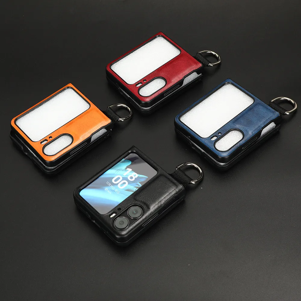 For OPPO Find N2 Flip Case Luxury Ring PU Leather Hard Back Cover Case For OPPO Find N2Flip Phone Case
