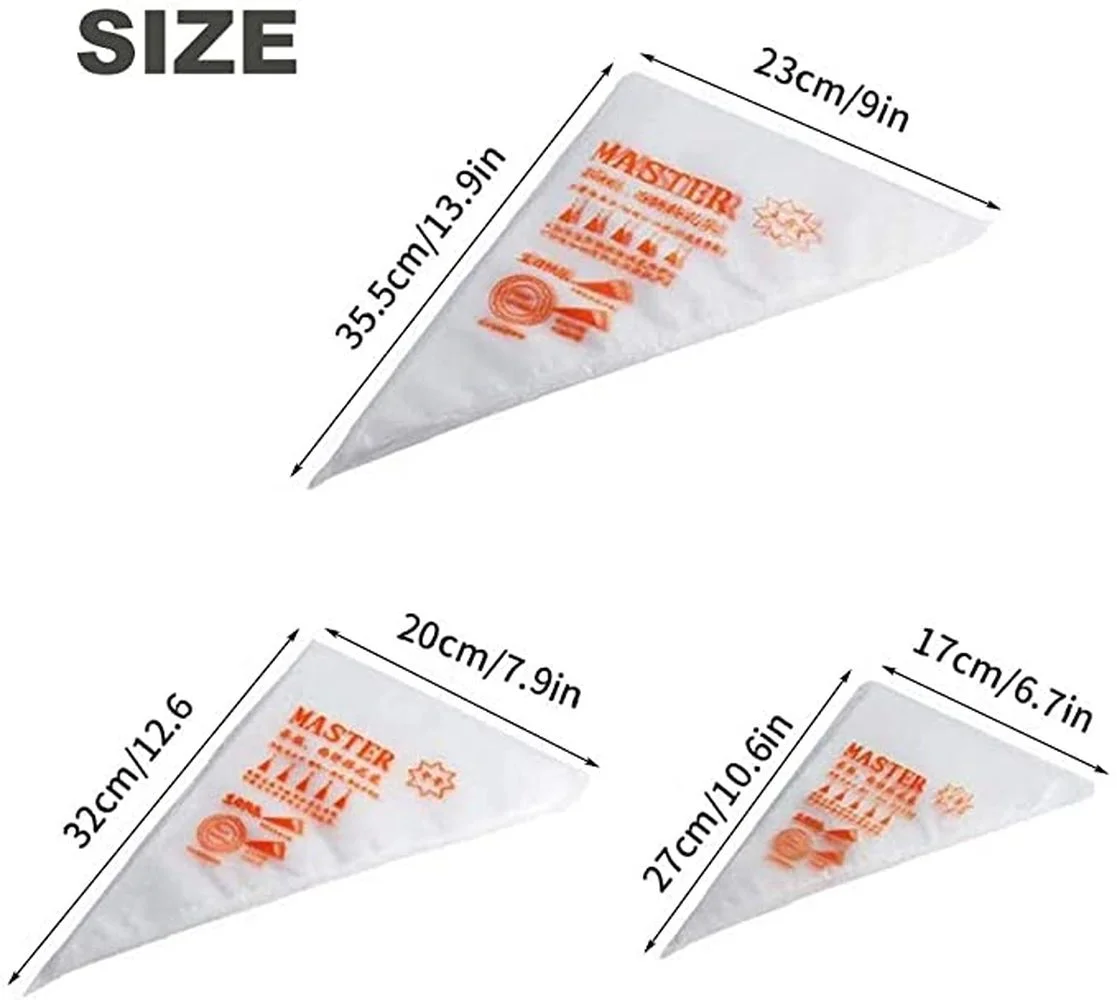Coptiner 300 sacchetti usa e getta per tubazioni, set di sacchetti per pasticceria in plastica per decorare torte, sacchetti trasparenti con 10 cravatte, 3 pettini per decorazioni per torte e cupcake