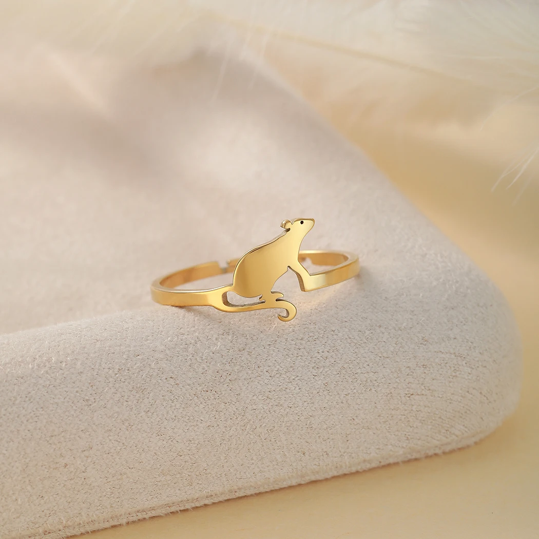 Chandler-Anillo de ratón de acero inoxidable para hombre y mujer, joyería Simple de roedores de dibujos animados, regalos de fiesta de cumpleaños