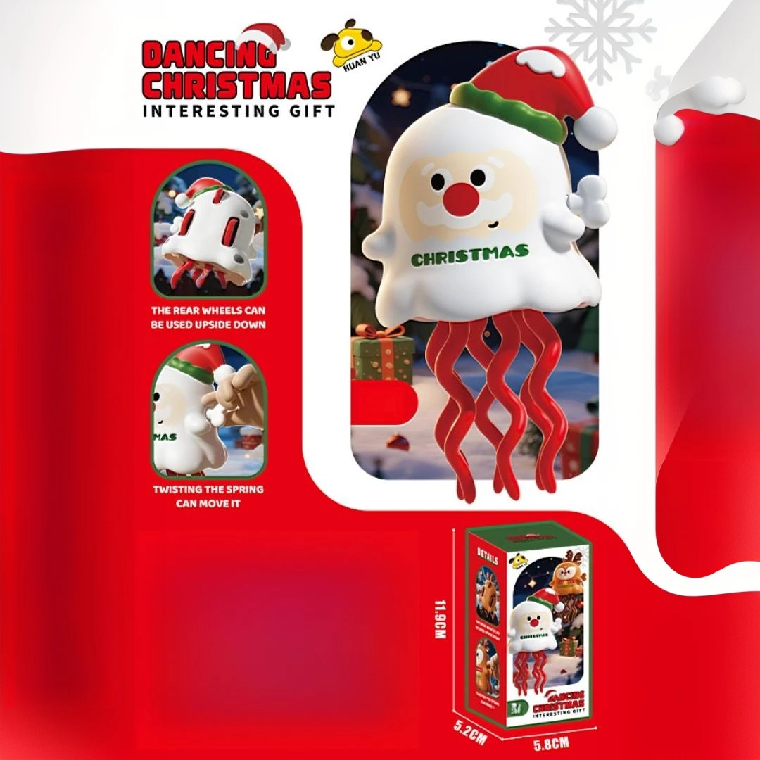 Giocattolo da ballo di Natale a orologeria con meccanismo di torsione, testa rotante e gambe mobili - Giocattolo di scherzo interattivo, simpatico cervo di cartone animato marrone e bianco o pupazzo di neve con cappello rosso e bianco, nessun funzionamento richiesto, nessun giocattolo di renna di Babbo Natale, adatto per decorazioni natale