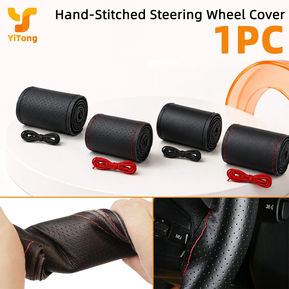 Yitong 1PC DIY Hand Sewing Car Steering Wheel Cover Non Slip Stitch Sleeve Comfortable Grip Practical Auto Interior Accessories