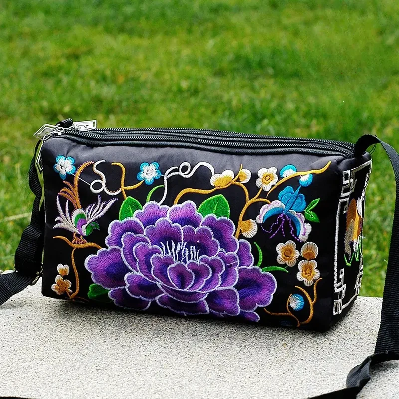 Yunnan Ethnic Style Crossbody Bag Embroidered Flower Bag Canvas Bag Leisure Simple Women's Three Layer Shoulder Bag