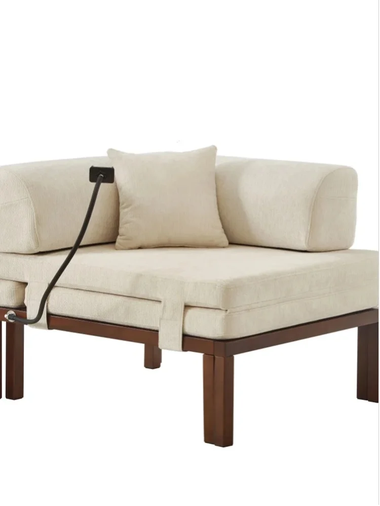Massivholz-Klappsofa, Multifunktionales Einzelbett-Schlafsofa für Wohnzimmer, Schlafzimmer, Arbeitszimmer und Balkon, Platzsparendes Umwandelbares Gästebett, Samtbezug, 176x81x64 cm, Beige