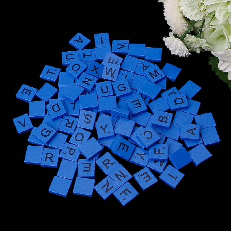 100Pcs Wooden Colourful Tiles Mix Letters Varnished