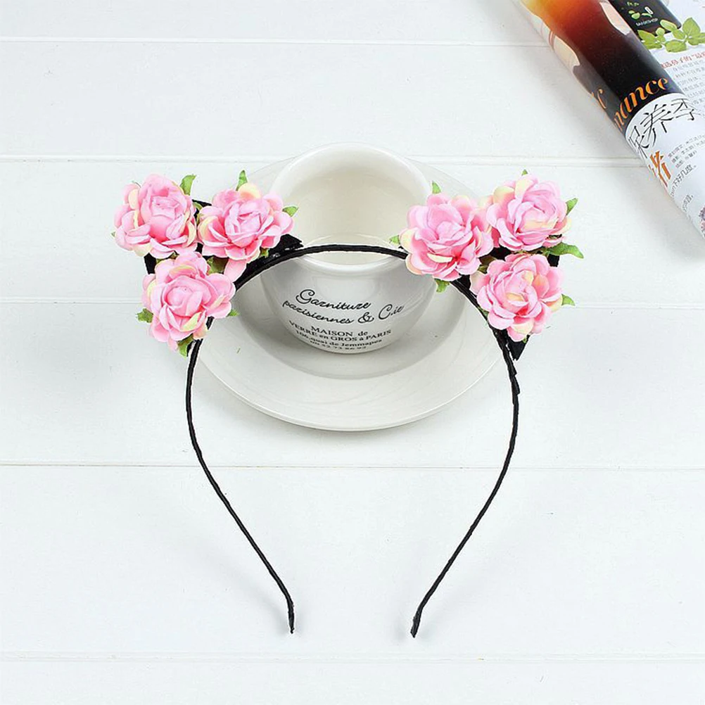 

6 шт., повязка на голову с кошачьими ушками, обруч для волос с цветком розы для костюмированной вечеринки, Хэллоуина, Рождественские украшения, повязка для волос с кошачьими ушками