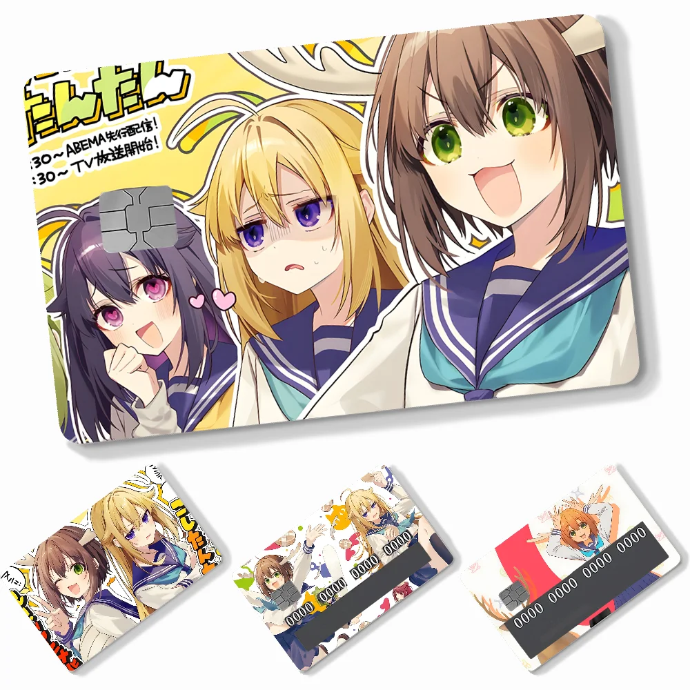 1PC Anime My Deer Friend Nokotan Adesivi per carte piccole 4 pezzi Adesivi per carte di credito in PVC Pellicola protettiva autoadesiva rimovibile