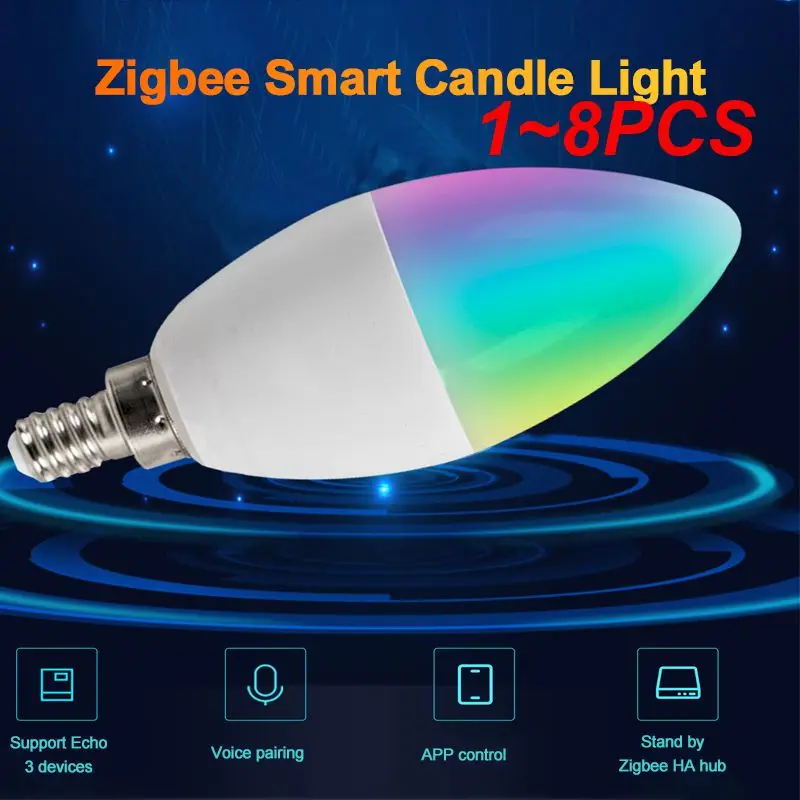 

1~8PCS Tuya E14 E12 Smart Candle Bulb RGBCW 5W LED Lamp Smartthings Remote Control Compatible With Alexa