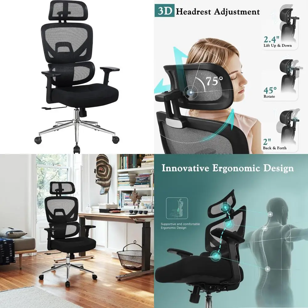 Ergonomic High-Back Office Chair for Big and Tall, Mesh with Wheels, 3D Armrests, Lumbar Support, Swivel Rolling for Computer or