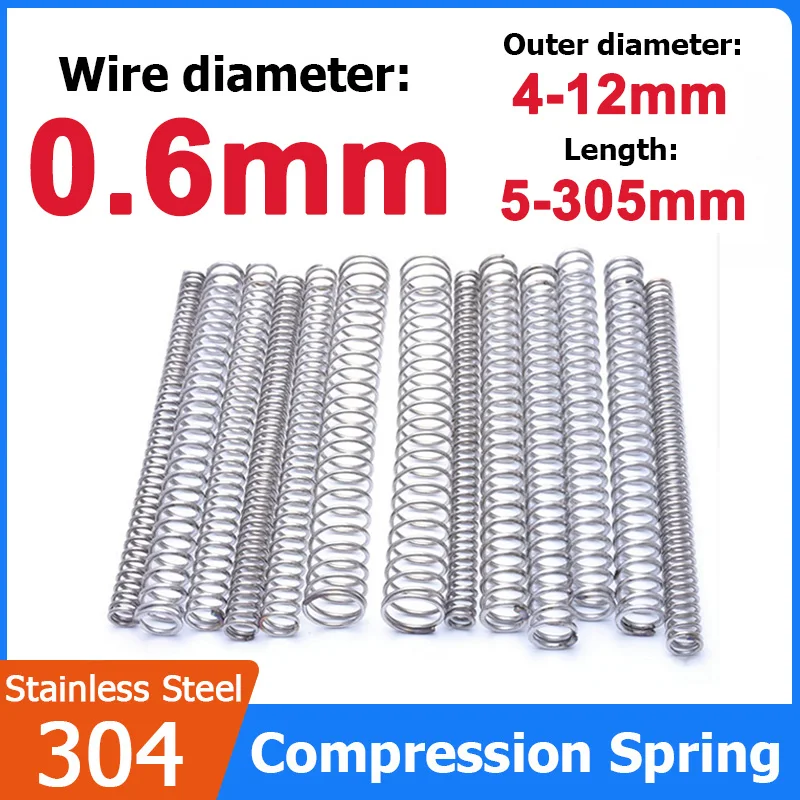 

5-10pcs Wire Diameter 0.6mm 304 Stainless Steel Spring Steel Y-shaped Compression Spring OD 4/5/6/7/8/9/10/12mm Length 5-305mm