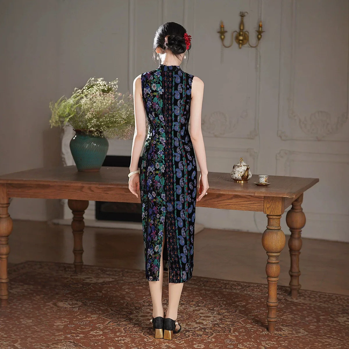 2026 Spring/Summer New Retro Printed Long Qipao Women's Slimming Chinese Style Daily Slimming Improved Dress Qipao