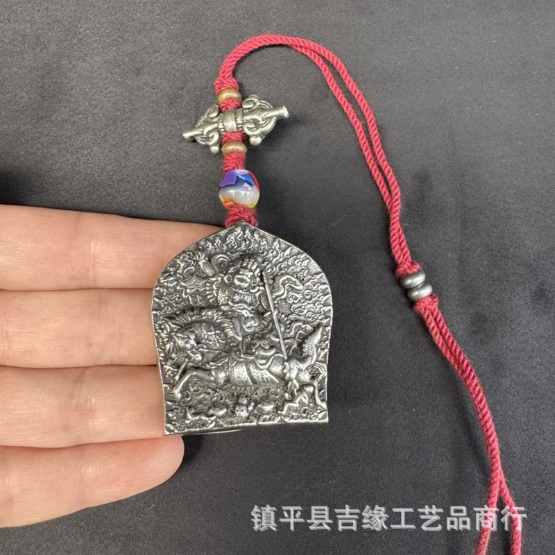 Tibetan-style Bailima copper Buddha pendant with hand strap, vintage Buddha statue car keychain accessory