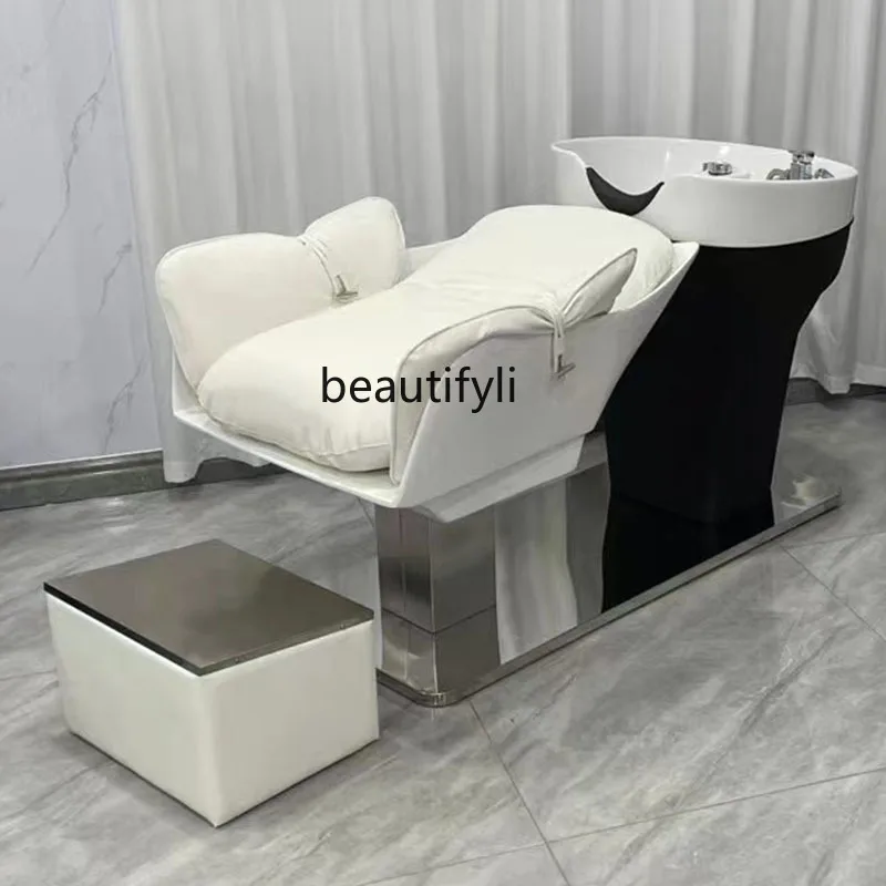 

06Letto per shampoo mezzo sdraiato parrucchiere lettino per massaggio speciale a filo letto per shampoo in vetro