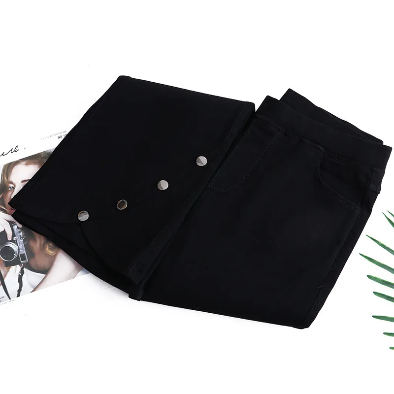 2023 Autumn Clothes Women Flare Pants Plus Size Slim Casual Leg Opening Four Oblique Buttons Black Stretch Bottoms Curve