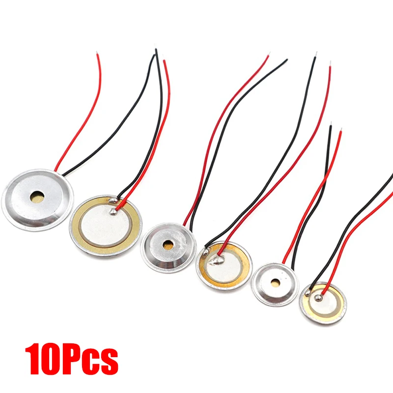 10 pcs Full Package Audio Buzzer Piezo Ceramic Wafer Plates 12-50MM in Diameter Comes with Wires and Loudspeakers