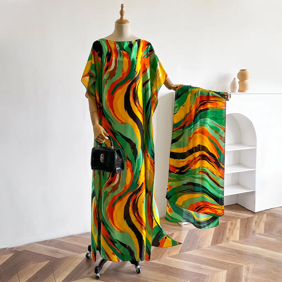 

Kaftan Dresses for Women Plus Size Bathing Suit Cover up Vneck Batwing Dress Loose fit Moroccan Caftan mumu Shawl Scraf