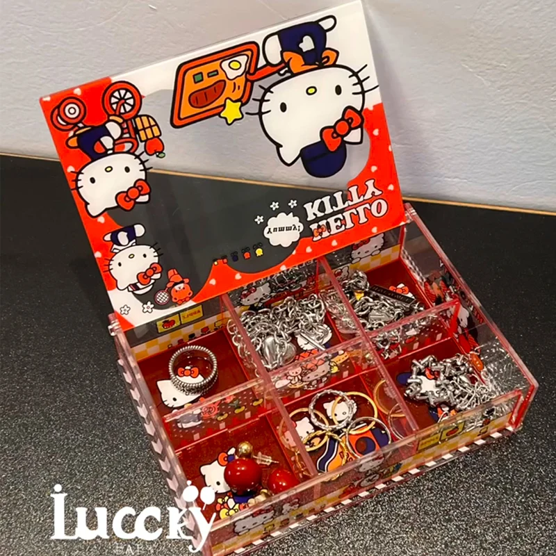 أنيمي مرحبا كيتي لتقوم بها بنفسك صندوق تخزين أكريليك Kawaii سطح المكتب مستحضرات التجميل مجوهرات غطاء الوجه صندوق تخزين لطيف الرف هدية عيد #1