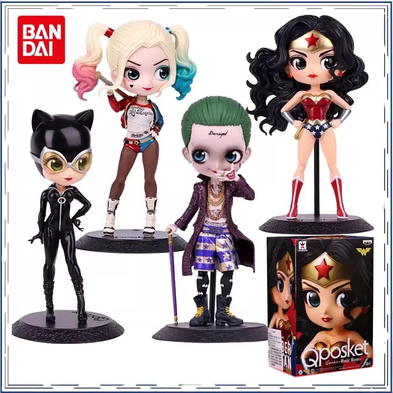 BANDAI Joker Harley Quinn Wonder Woman Qposket PVC Christmas Gifts or Collection Original Anime Action Figure Model Toys