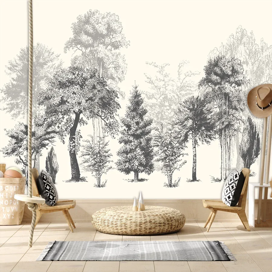 

Contact Paper Wall Papers Home Decor Peel and Stick Wallpaper for Living Room Decoration Black White Tree Sofa Background Mural