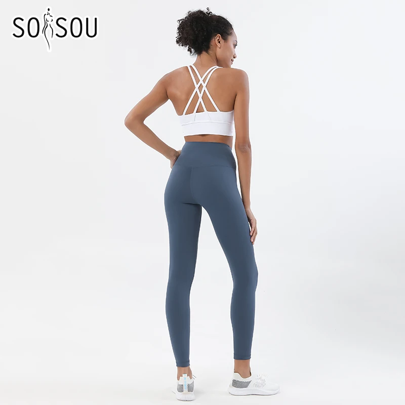 SOISOU Nylon Yoga Set Women\'s Tracksuit Gym Fitness Set Woman 2 Pieces Leggings Sports Bra Breathable Sportwear Woman Clothes